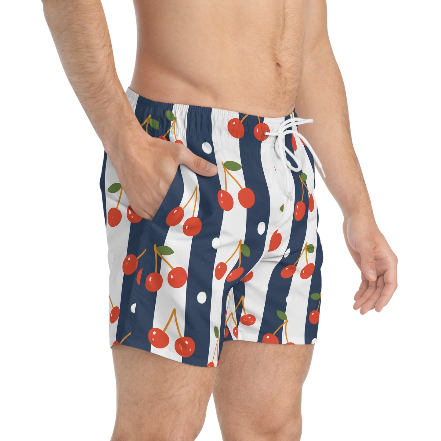 Cherries on Stripes Men's Swim Shorts