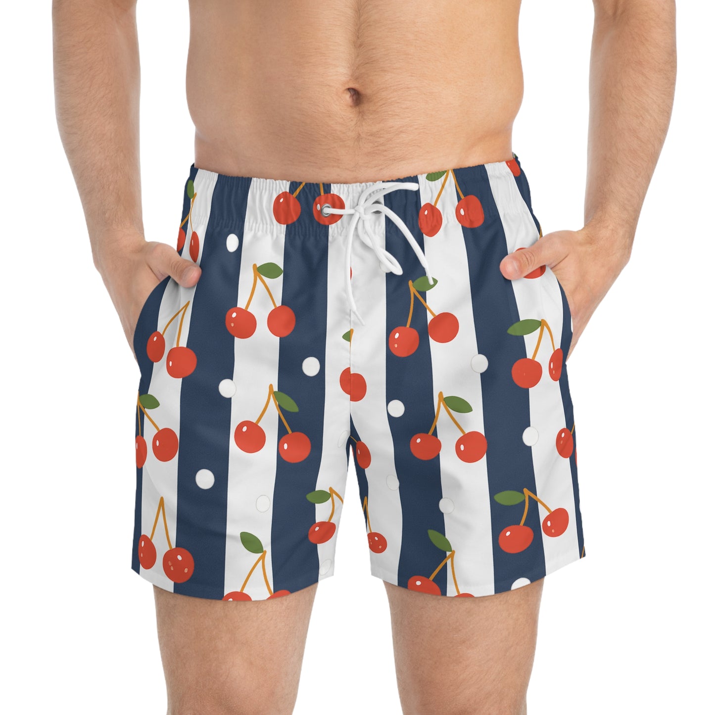 Cherries on Stripes Men's Swim Shorts